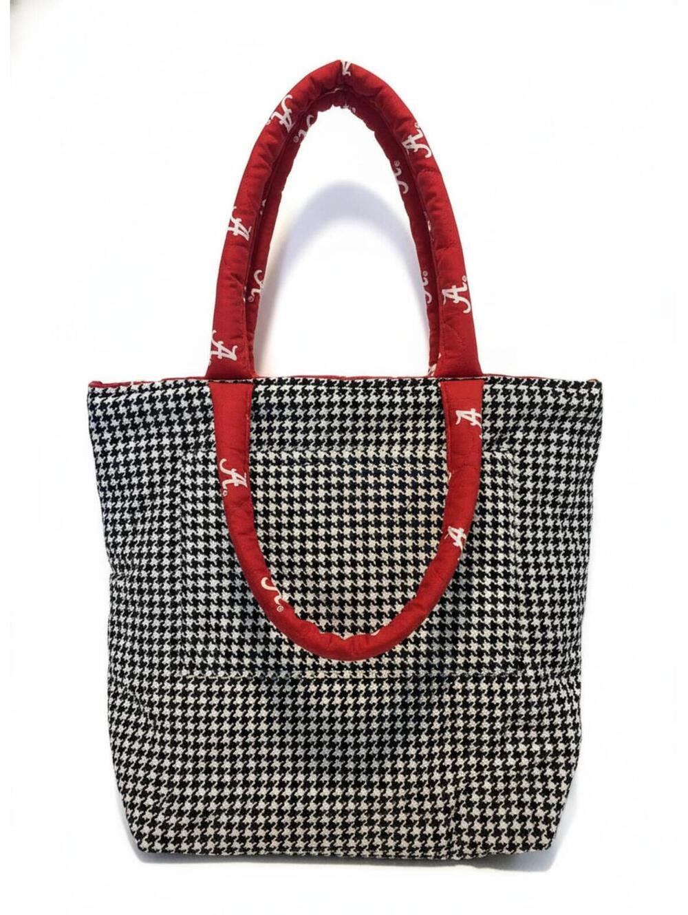 University of Alabama Black and White Houndstooth Handmade Quilted Tote Bag 15in